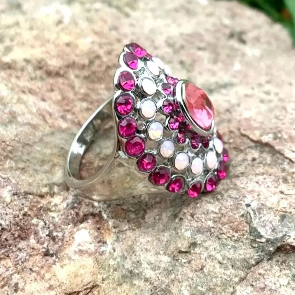 925 Vintage handcrafted alloy Retro Gemstone jeweled ring sz 7